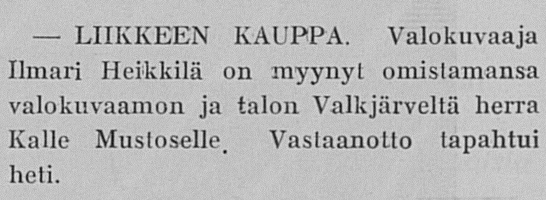 1939 сент. продажа собственности в Валкъярви.