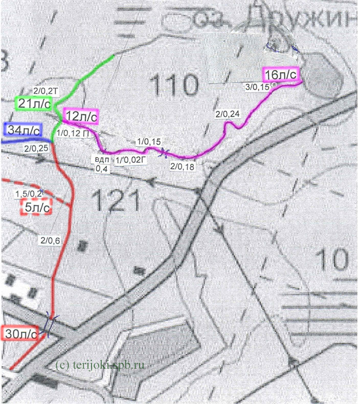 Карта стоков ручья Зеленогорский, 2012 г.