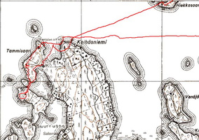 Северная часть п-ва Лиханиеми на довоенной финской карте.