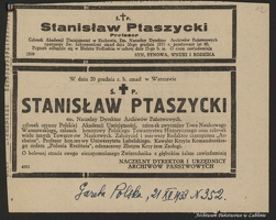 Ptaszicki nekrolog 1933