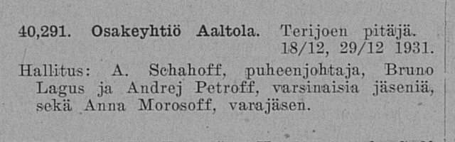 АО Аалтола 1931 перерегистрация