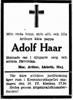 Адольф Гаар некролог 1941